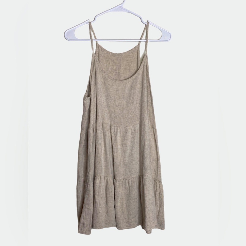 Vintage Linen Tiered Boho Mini Dress